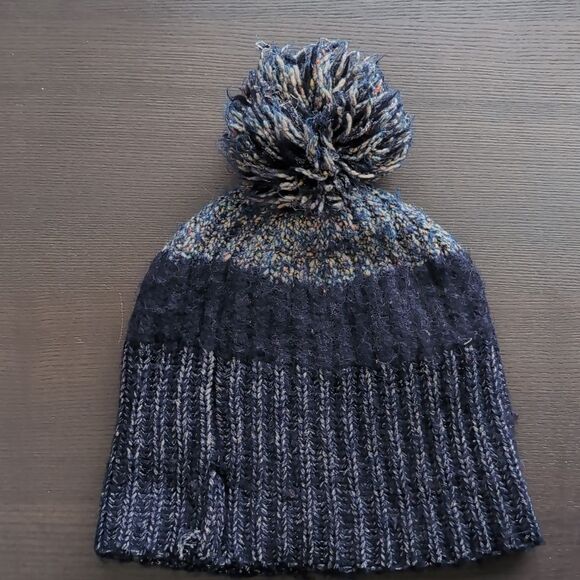 Jcrew cozy rib knit metallic navy Wool alpaca Blend Beanie Pom Pom Hat - Picture 3 of 8